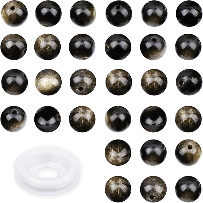 Natural Stone Beads Golden Obsidian Round Beads Round Genuine Stone Beading Loose Gemstone Hole Size 1mm DIY Charm Smooth Beads for Bracelets Necklaces Earrings 6mm 200pcs (Golden Obsidian 6mm)