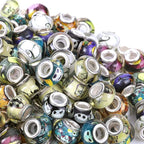 100 Pieces 14mm European Large Hole Spacer Beads Mix Color with Silver Brass Cores Assortments Charm Lampwork Beads Supplies for Necklace Bracelets Jewelry Making (Halloween Pattern)