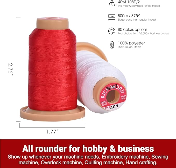 Richword Selected 800M 80 Colors Embroidery Thread,40WT(108D/2) Polyester Embroidery Machine Thread Set for Embroidery Machines and Sewing Machines