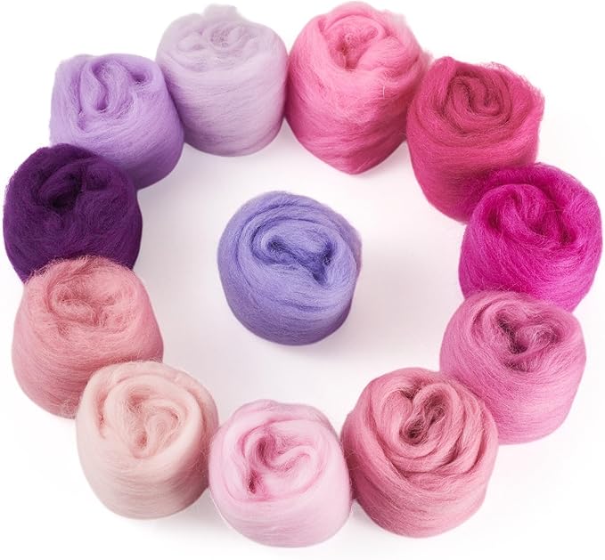 2.11oz Wool Roving Yarn Purple Needle Felting Wool 10 Styles Soft Spinning Felting Supplies for DIY Crafts Felt Blending Weaving Hand Spinning