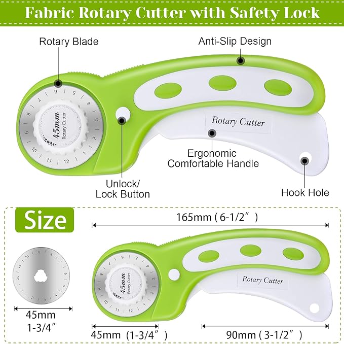 Rotary Cutter Set, Audab Self Healing Sewing Mats Rotary Cutter and Mat 45mm Rotary Fabric Cutter Set with 2 Blades Rotary Cutting Mat for Crafts Fabric Quilting Hobby (9" x 12" (A4))