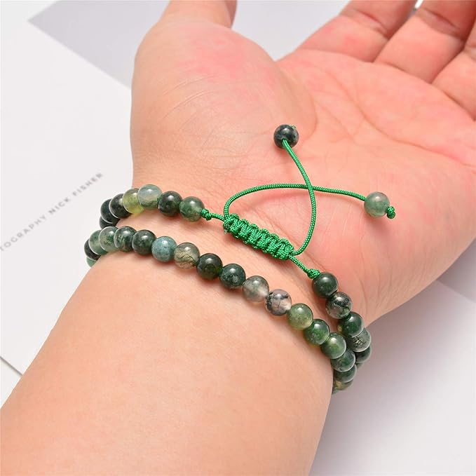 NCB 100pcs Original Natural Stone Beads Gemstone Round Loose Beads 6mm 8mm 10mm (Green Moss Agate, 6mm 100Beads)