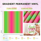 Tintnut Green Pink Permanent Vinyl - 8 Sheets 12"x10"Gradient Adhesive Self Sticker, Ombre Glossy Self Sticker Wtaer proofingVinyl Compatible with Cricut Or Silhouette