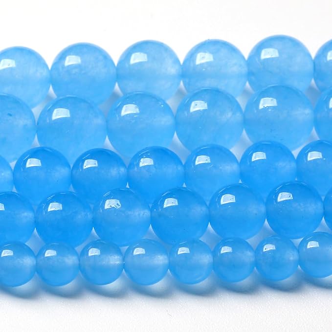 10MM Natural Stone Aquamarine Blue Chalcedony Beads Round Loose Beads for Jewelry Making Bracelet 72pcs 2 Strands 32"