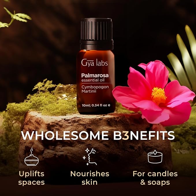 Gya Labs Palmarosa Essential Oil - 0.34 Fl Oz - for Hair, Skin, Diffuser, Aromatherapy & DIY Candle Making Scent