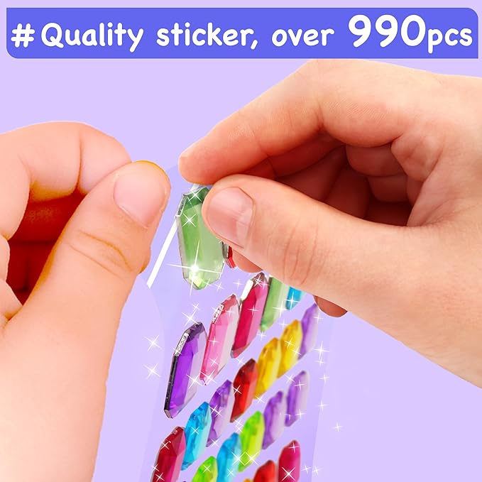 EZCRA Easy Arts and Crafts for Kids - Fun Gem Sticker Kit - 8 Unicorn Princess Themes, 990+ Stickers - Gem Art for Kids - Diamond Art Kits - Gifts for Girls Ages 3-8