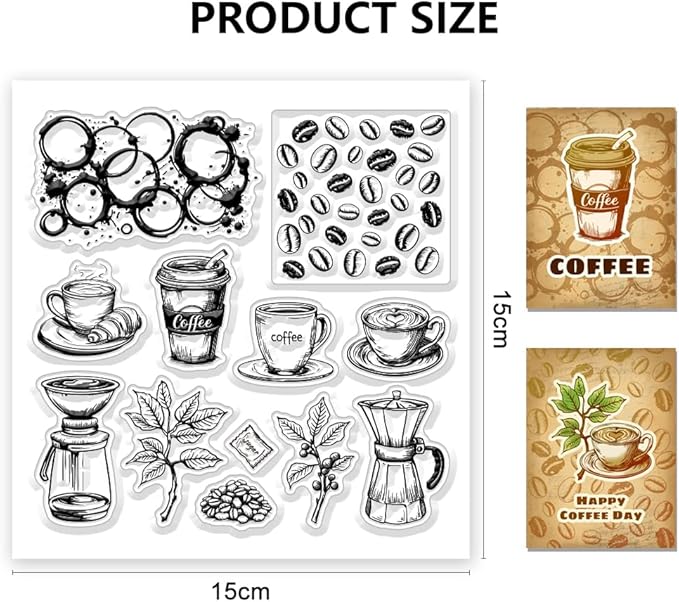 CHGCRAFT Coffee Clear Stamps Coffee Beans Transparent Silicone Stamps for Card Making Coffee Machine Silicone Clear Stamp for DIY Scrapbooking Photo Journal Album Decoration