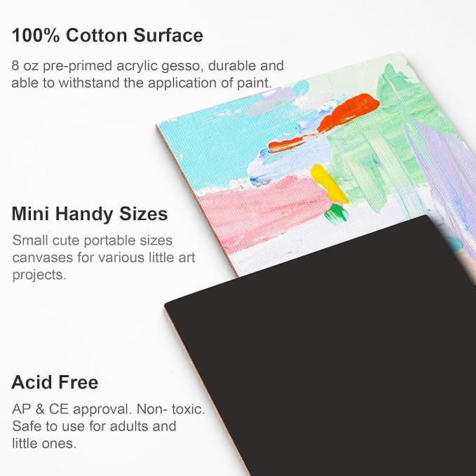 AUREUO Mini Magnetic Canvas Panel 3x3 Inch / 24 Pack - Small Square Flat Canvas Board with Magnet Back Art Gift Set Bulk Pack Tiny Thin Canvases for Acrylic Painting & Craft