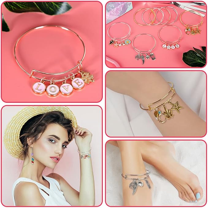 Sofier 542pcs Bangle Bracelet Making Kit DIY Jewelry Making Kit and Supplies Expandable Charm Bracelets Pendants Plier Set Toy Art Craft Gift for Girl Teen Women Adult