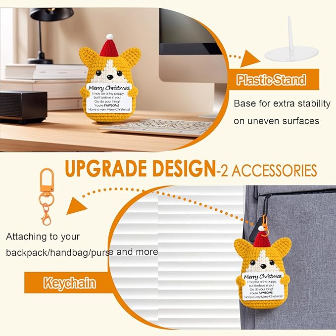 Funny Positive Christmas Corgi Dog Gifts for Women Men Grandkids, Stocking Stuffers for Teen, Inspirational Mini Dog Cute Stuff Things, Handmade Emotional Positive Crochet Puppy Decorations