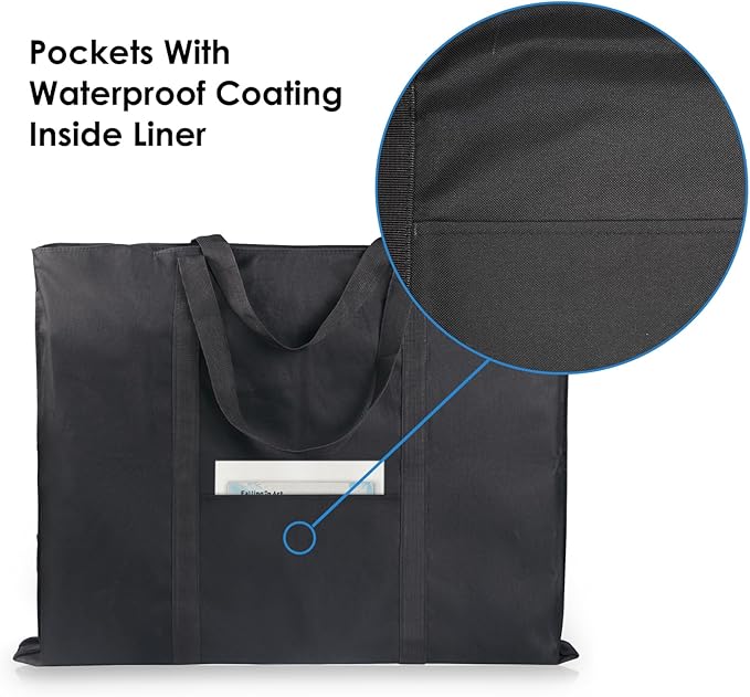 JJRING Dacron Light Weight Art Portfolio Bag, 22'' x 28.5'' for 20'' x 26'' Artworks, Black Carrying Storage Case for Poster, Sketching, and Drawing