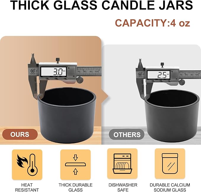 SHOWIN Thick Candle Jars for Making Candles 20 Pcs, 4 OZ Empty Jars with Wood Lids for Candle Making, Sample Container, Matte Black