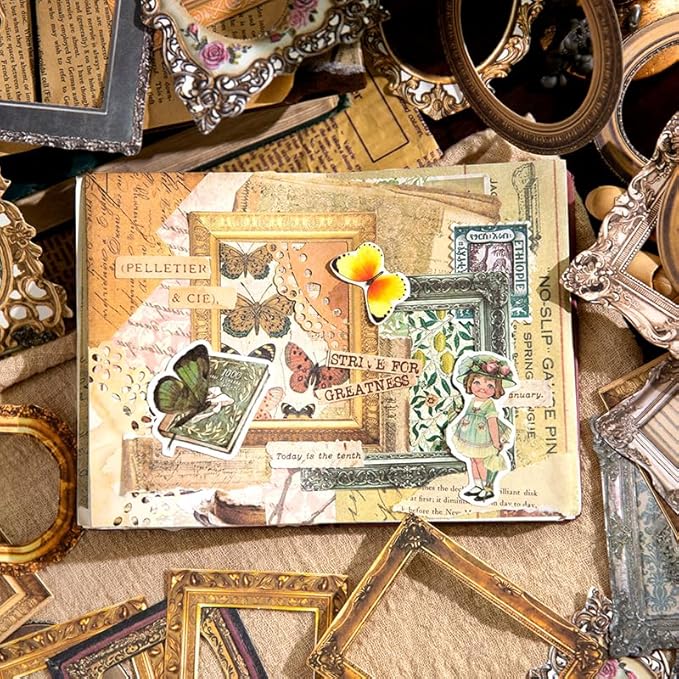 30Pcs Vintage Scrapbook Paper Photo Frame for Scrapbooking Junk Journal Collage Diary Embellishment DIY Photo Album DIY Craft Decoration, 10 Patterns (YSDC4)