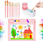 2025 New Painting Station, Paint Brush Cleaner (Pre-Assembled) and Silicone Painting Mat 20"X16" Silicone Art Mat with 10 Paint Brushes for Artist Kids Adults Birthday Gifts (Pink)