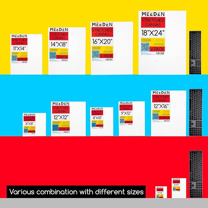 MEEDEN Stretched Canvas, 18 × 24 Inch, Pack of 6, Blank White Canvases for Painting, 100% Cotton, 8 oz Gesso-Primed, Pre-Stretched Canvas for Acrylic Oil Pouring & Airbrushing Painting