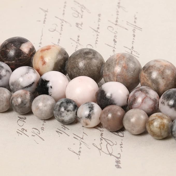 35pcs 10mm Natural Stone Beads Pink Zebra Jasper Beads Crystal Gemstone for Jewelry Making, DIY Bracelet Necklace