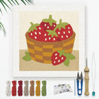 Doodlream Strawberries DIY Punch Needle Embroidery Kit for Adult Beginner, 9.4" A Basket of Strawberries Punch Stitching Craft Set for Starter with Frame, Fabric Pattern, Threader, Yarn, Pinch Needle