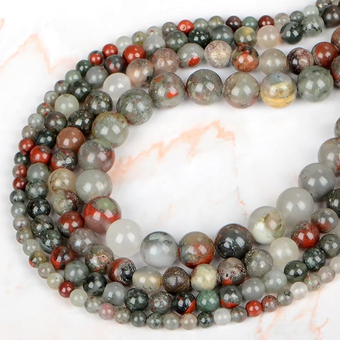 Natural Stone Genuine Stones DIY Bloodstone Round Beads 8mm 100pcs Beading Loose Gemstone Hole Size 1mm Charm Smooth Beads for Bracelets Necklaces Earrings (Bloodstone 8mm)