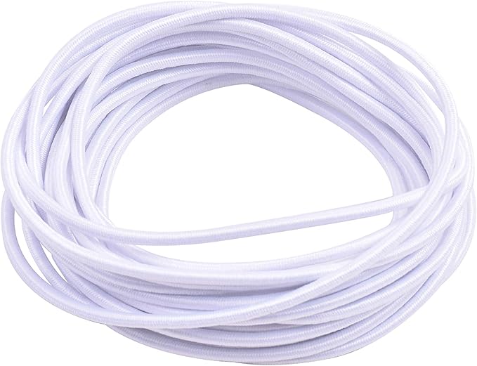 KONMAY 20 Yards 2.5mm White Elastic Stretchy String Shock Cord Braided Elastic Band Rubber Rope Jewelry Cord
