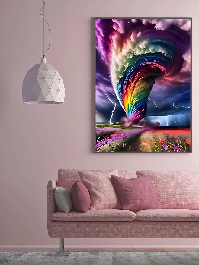 Rainbow Storm Diamond Painting Kits for Adults, 5D Diamond Art Painting by Numbers Kits, DIY Rainbow Storm Diamond Art Kits, Full Round Drill Diamond Paintings for Adults for Home Wall Decor, 12x16in