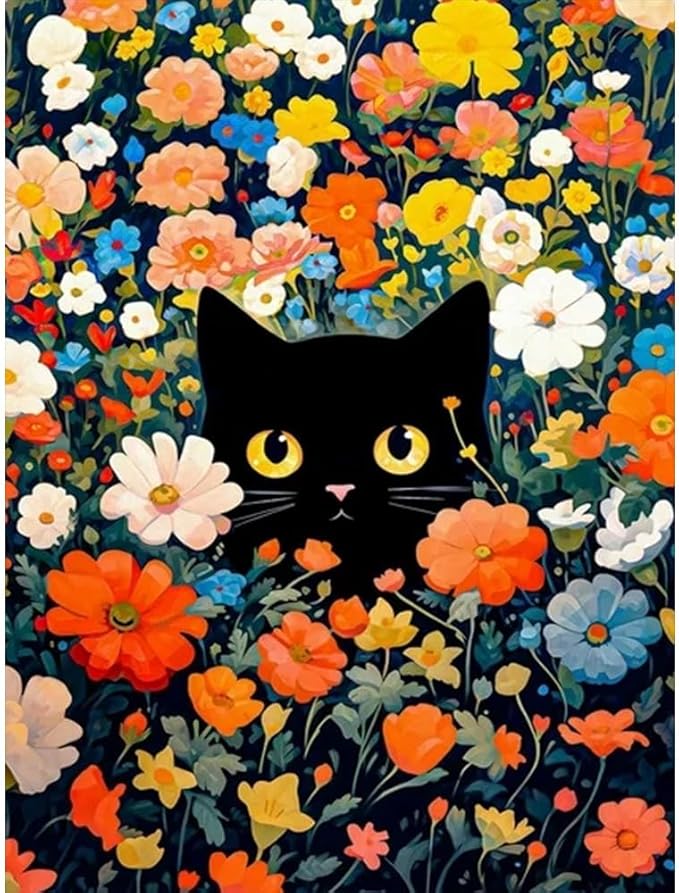 Lzyueyuan Cat Flower Stamped Cross Stitch Kits for Adults Beginner,Cross Stitch Ornament Kits Counted Embroidery Needlepoint Kits Home Decor 11.8X15.7 inch