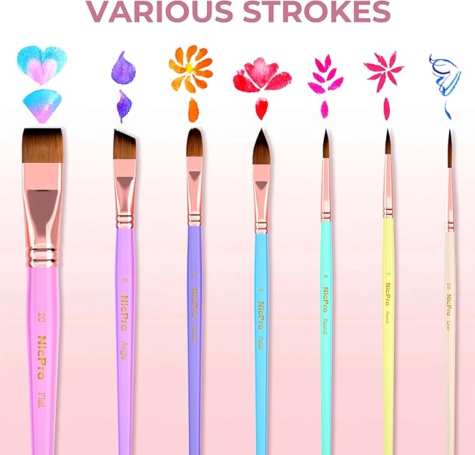 Nicpro 7pcs Face Paint Brush Set, Aesthetic Pastel Artist Paintbrushes for Body Face Painting, Acrylic Watercolor Oil Gouache, Professional Paint Brushes for Halloween Cosplay Party Makeup Kit