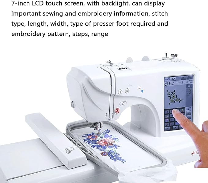 Automatic Sewing Machine Electric Embroidery Machine 158 Built-in Designs, 7" Touch Screen, Capable of Embroidering on 3D Caps, Flat, T-Shirt and More Sewing Made Easy