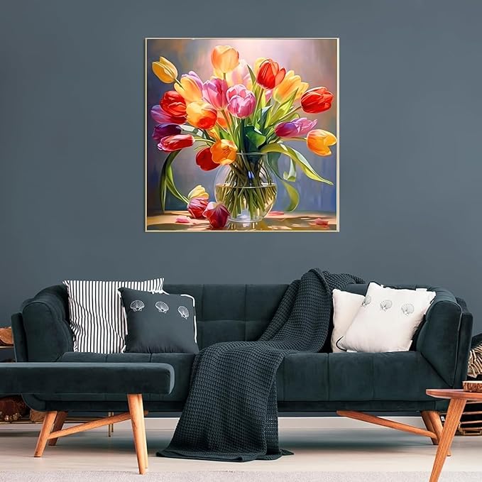 Flowers Cross Stitch Kits for Beginners Adults,Patterns Dimensions Needlepoint Art Crafts,Counted Cross Stitch Kits Embroidery Kits for Beginners Adults for Home Decor 13.8X13.8inch