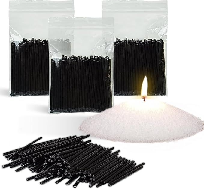 Pearled Candle Cotton Wicks 300-Pack for Sand Candles Making - 2Inch Metal-Free and Lead-Free Refill Sand Wax Wick for Candle Making DIY (Black)
