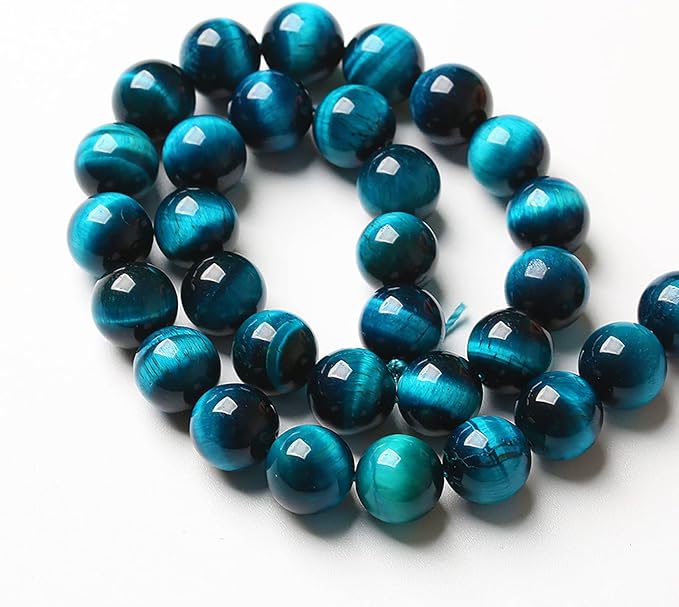 12mm 32PCS Blue Tiger Eye Beads Natural Stone Gemstone Spacer Loose Beads for Jewelry Making DIY Bracelet Semi Precious Beads Strand 15 inches