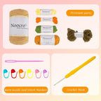 Noocro Crochet Kit for Beginners or Intermediate Level, Fuzzy Granny Square Bucket Hat, Step by Step Video Tutorial, Detailed Instruction Complete Kit Craft Supplies Holiday Gift (Olive Grove)