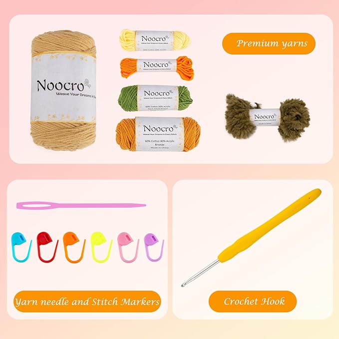 Noocro Crochet Kit for Beginners or Intermediate Level, Fuzzy Granny Square Bucket Hat, Step by Step Video Tutorial, Detailed Instruction Complete Kit Craft Supplies Holiday Gift (Olive Grove)