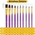 Acrylic Paint Brushes Set, 50Pcs Round Pointed Tip Artist Paintbrushes for Acrylic Painting Oil Watercolor Canvas Boards Rock Body Face Nail Art, Halloween Pumpkin Ceramic Crafts Supplies，Purple