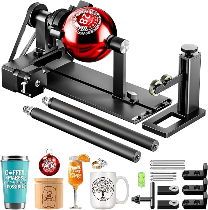 YOOPAI D1 4-in-1 Laser Rotary Roller, Suitable for Most Frame-Type Laser Engraving Machines, with 2 Types of Claws and Pins, Used to Engrave Cylindrical, Spherical, Ring-Shaped Objects