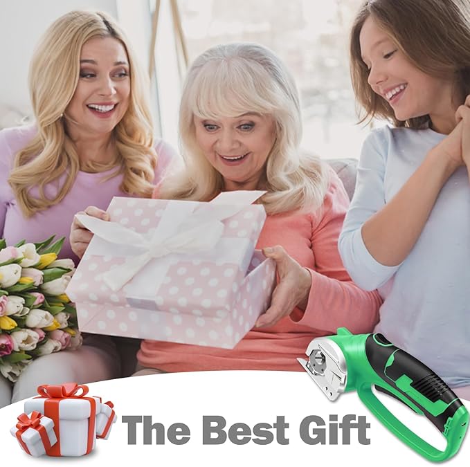 Cordless Electric Scissors, 4V Box Cutter & Cardboard Cutter with Upgrade Blade, LED Light, Safety Lock - Rechargeable Rotary Cutter for Fabric, Leather, Plastic, Sewing, Industrial (Lime Green)