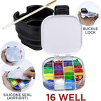 16-Well Empty Paint Organizer with Airtight Preservation, Each Cell Holds Up to 8ml of Paint Color for Easy Transportation, Small Lid Palette for Watercolor Gouache Acrylic Paint (Black)