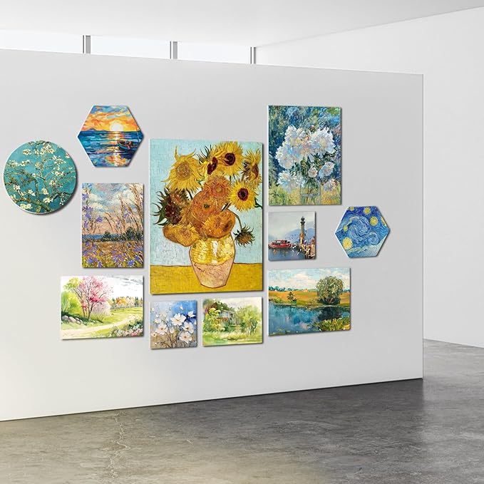 CONDA Stretched Canvas for Painting, 12 Packs Multi Size with 8" Round, 10" Round, 6" Square, 3" Hexagon, 5×7", 8×10" Primed Blank Canvas (2 of Each), 100% Cotton Artist Canvas for Acrylics Oils Paint