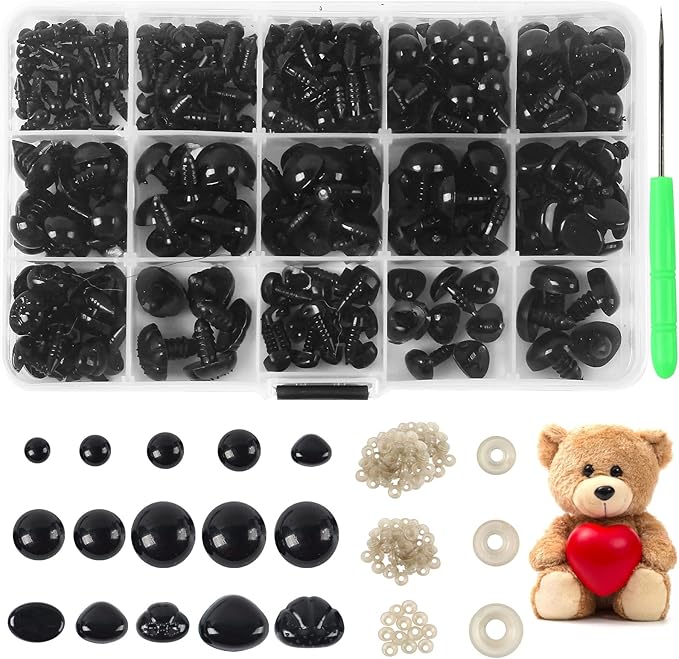 Yexixsr 566PCS Safety Eyes for Amigurumi, Various Sizes Crocheting Safety Eyes and Noses with Washers, for Teddy Bear, Stuffed Doll, Crochet Toy and Plush Animal