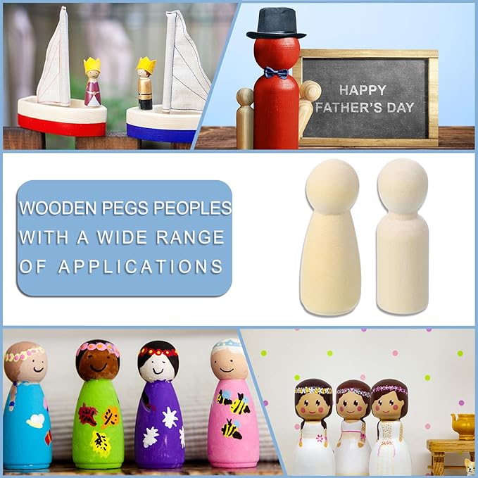 PATIKIL 2.1" Height Wooden Pegs Peoples, 52Pcs Wood Pegs People Unfinished Bodies Natural Wood Figures for Painting DIY Crafts Arts Graffiti