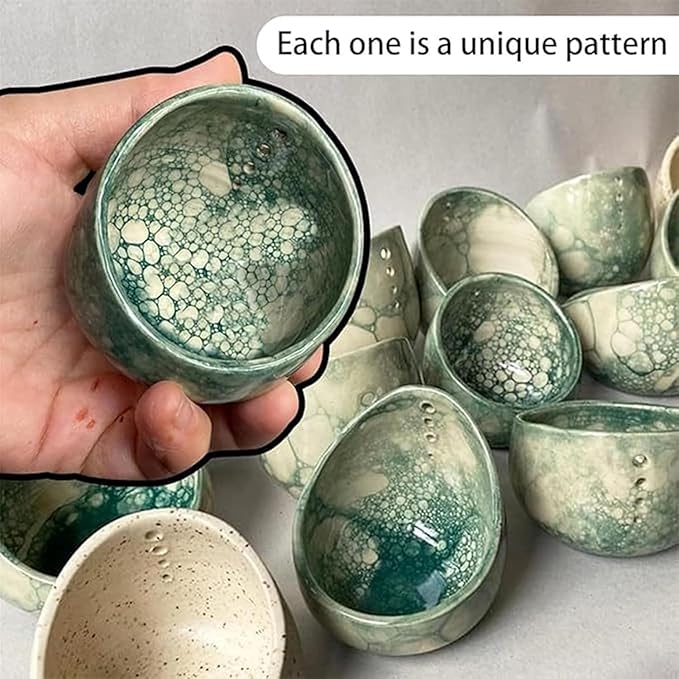 EAZZ Pottery Herb Stripper Bowl, Herb Stripper Tool, Herb Leaf Stripper, Handmade Pottery, Ceramic Herb Peeling Cup, With Multiple Hole Sizes, for Leaf Removal