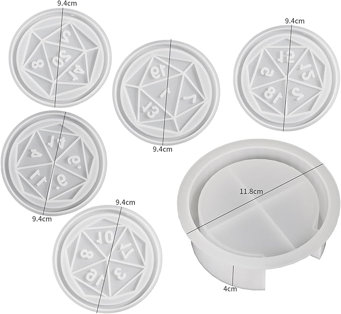 6 Pack Dice Coaster Mold 5 Piece Coaster + 1 Piece Coaster Holder Mold Dice Tray Mold Dice Resin Mold Resin Casting Mold Resin Making Molds Silicone Mold for Resin DIY Art Craft Supplies