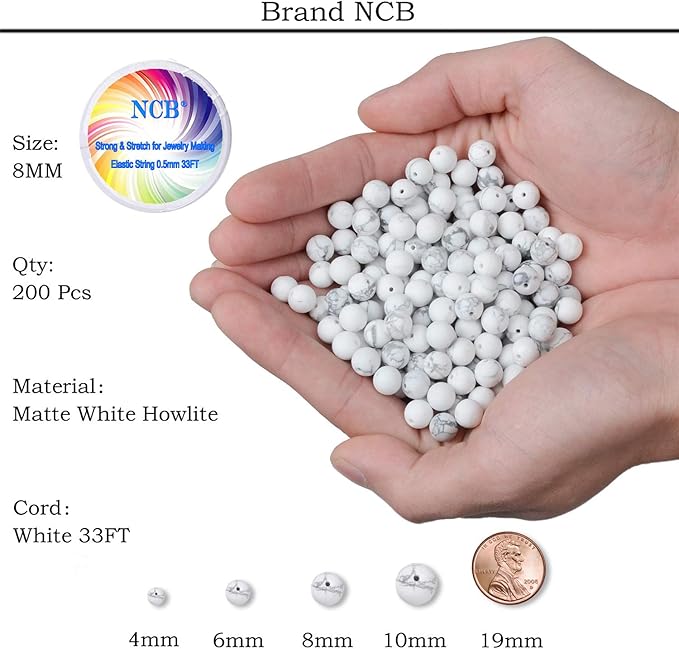 NCB Matte White Howlite Beads 200pcs 8mm Round Gemstone Beads Spacer Charm Beads Natural Stone Loose Beads for Bracelet Necklace Jewelry Making 4mm 6mm 8mm 10mm (Matte White Howlite, 8mm 200Beads)