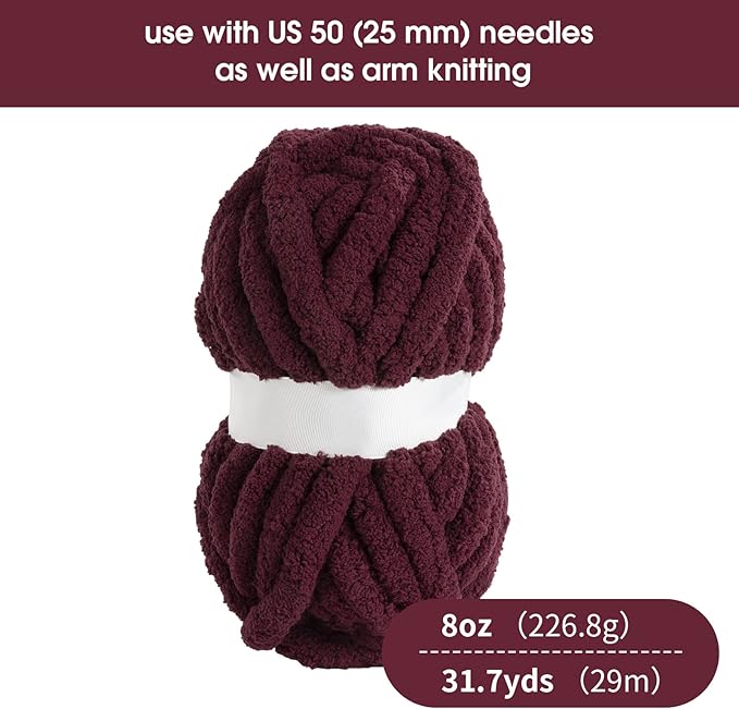 HOMBYS 8 Pack Assorted Chunky Yarn for Crocheting,Super Bulky Large Soft Fluffy Yarn,Plush Fuzzy Yarn,Thick Chenille Yarn for Hand Knitting/Arm Knitting,4 Cream & 4 Wine Red(27yds,8 oz Each Skein)