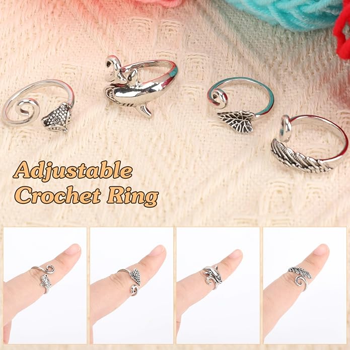 Namifin Crochet Ring for Fingure Adjustable Crochet Tension Ring Yarn Tension Rings Easy Crocheting Crochet Accessories Mother Grandma Thanksgiving Presents