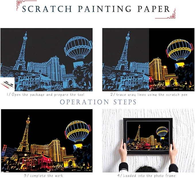 Scratch Rainbow Painting Art Postcards,Scratch & Sketch Art for Kids & Adults,Scratch Painting Creative Gift Engraving Art & Craft Set,Mini Envelope Postcard with 4 Tools,7.9''x5.5''(Modern Series)