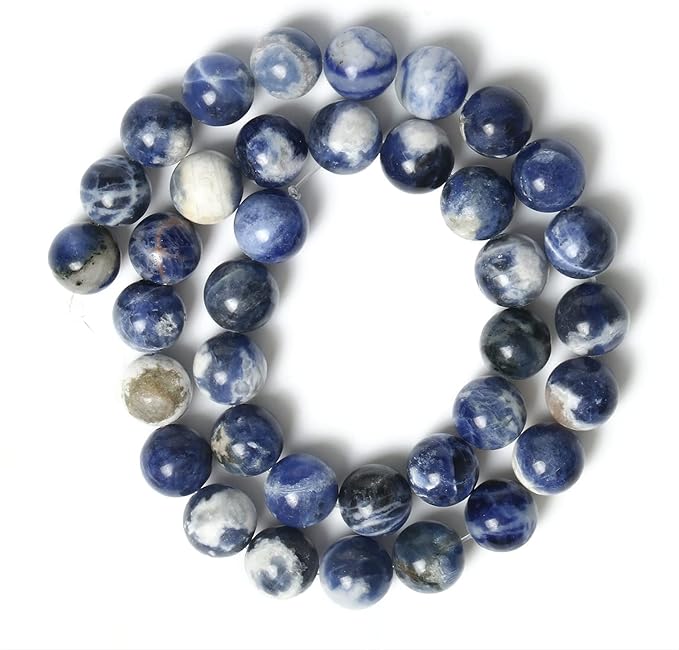 45pcs 8mm Natural Stone Beads White Blue Sodalite Beads Crystal Gemstone for Jewelry Making, DIY Bracelet Necklace