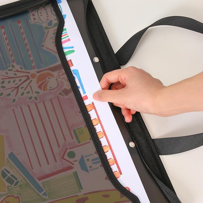 Shulaner Plastic Art Portfolio Folder with Zipper and Handle 17 x 14 inches Large Waterproof Bag Artwork Storage Container for Drawing Sketch Photography Poster Files Document, Black and White