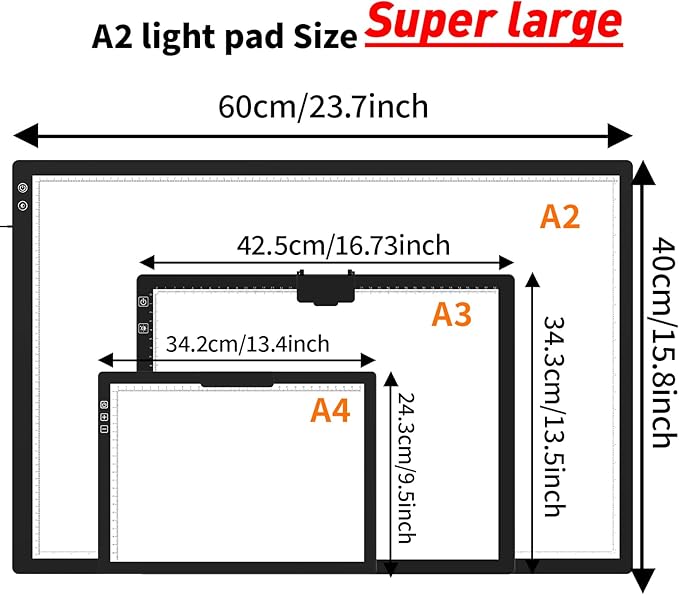 Rechargeable A2 Light Pad 23.7"x15.8", Large LED Light Board for Diamond Painting, 3-Color Modes Light Box, Diamond Art Light Table, Lightbox for Tracing and Drawing, Sketching, Artists