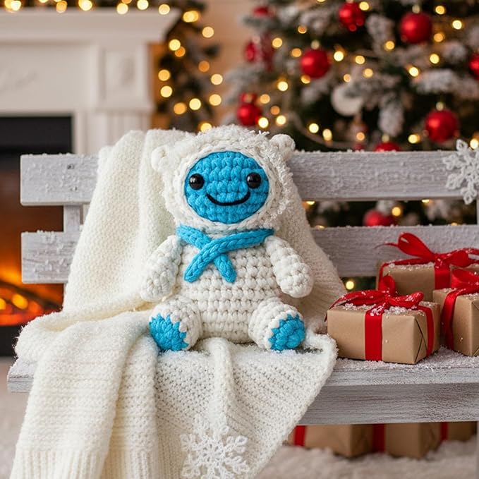 CrochetBox Christmas Crochet Kit for Beginners - Snowman Starters Crochet Kit, Beginners Crocheting Kitting for Adults Teen, Gifts with Crochets Yarns, Hook, Step-by-Step Video, Instruction