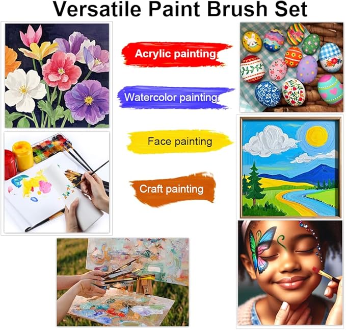 Transon Art Painting Brush Assorted Set of 12 for Acrylic Watercolor Gouache Hobby Painting Green